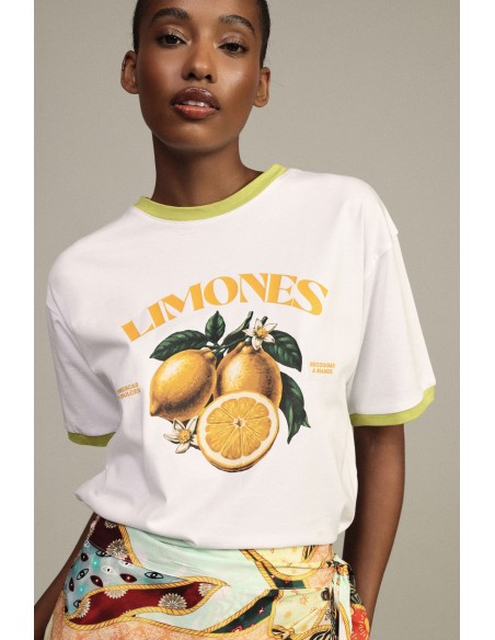T-shirt à col rond imprimé agrumes et bordures contrastantes Dixie