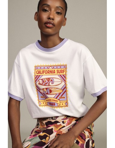 Dixie T-shirt met ronde hals, surfprint en korte mouwen