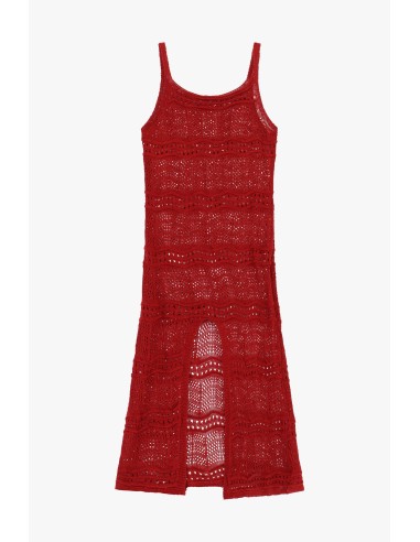 Robe longue ajourée à bretelles avec fente sur le devant