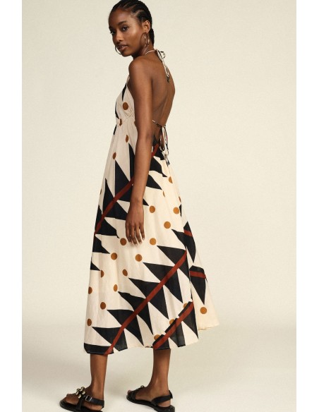 Robe longue Dixie à imprimé géométrique et à pois