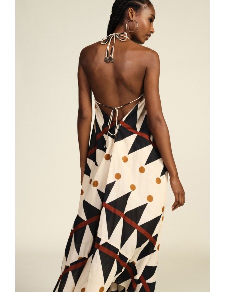 Robe longue Dixie à imprimé géométrique et à pois