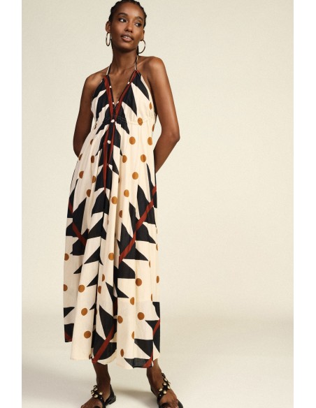 Lange jurk met geometrische en polkadotprint Dixie