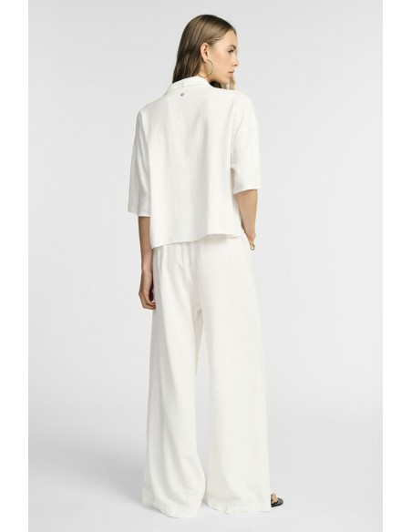 Pantalon palazzo en mélange de lin avec cordon de serrage, s'il vous plaît