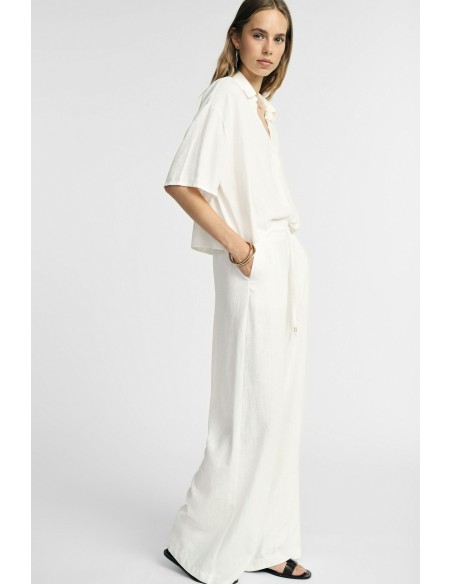 Pantalon palazzo en mélange de lin avec cordon de serrage, s'il vous plaît