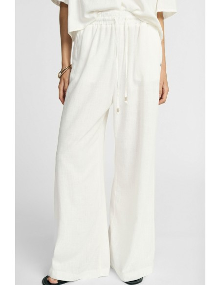 Pantalon palazzo en mélange de lin avec cordon de serrage, s'il vous plaît