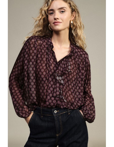 Blouse ample à imprimé floral et volants sur le devant « Dixie »