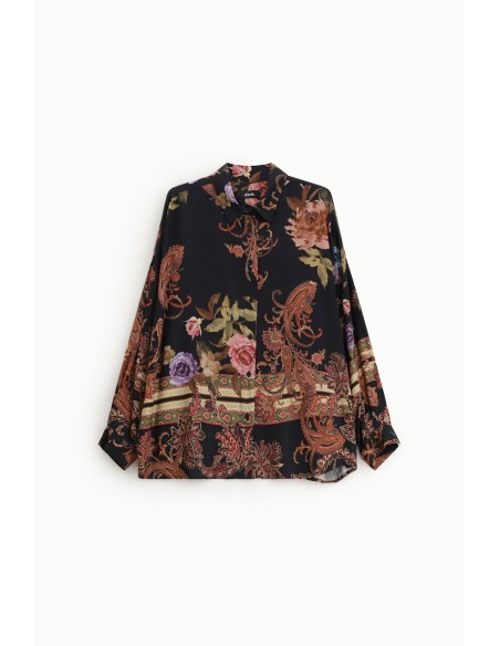 Chemise à motifs floraux et paisley, col coréen, Dixie