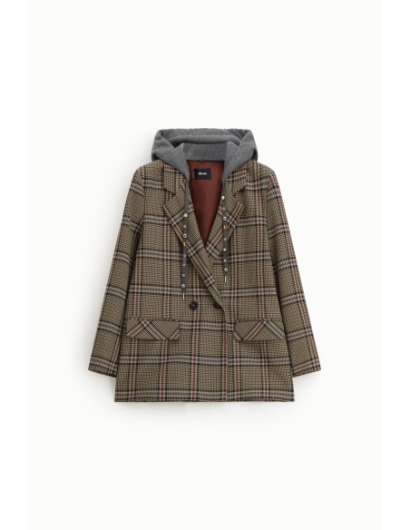 Blazer croisé à capuche à motif carreaux Dixie