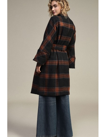 Manteau à carreaux avec ceinture et fermeture à boutons Dixie