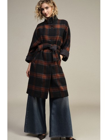 Manteau à carreaux avec ceinture et fermeture à boutons Dixie