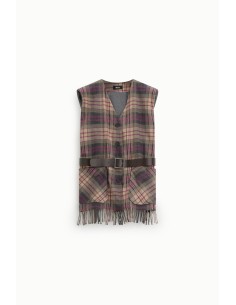 Geruit gilet met riem en franjes Dixie