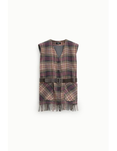 Gilet à carreaux avec ceinture et franges Dixie