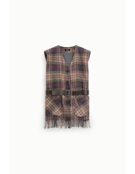 Gilet à carreaux avec ceinture et franges Dixie