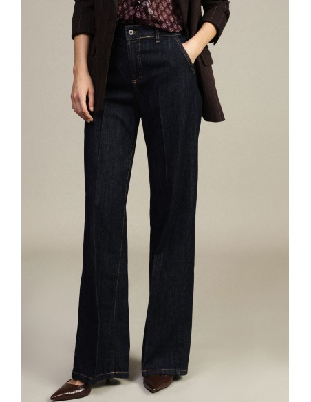 Pantalon palazzo taille haute avec coutures contrastantes Dixie