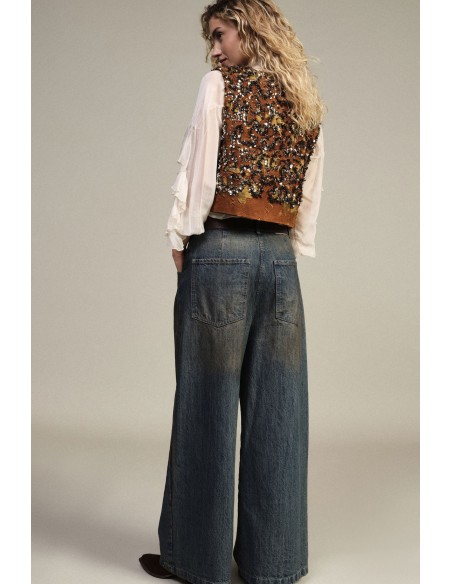 Dixie-jeans met wijde pijpen, hoge taille en riem