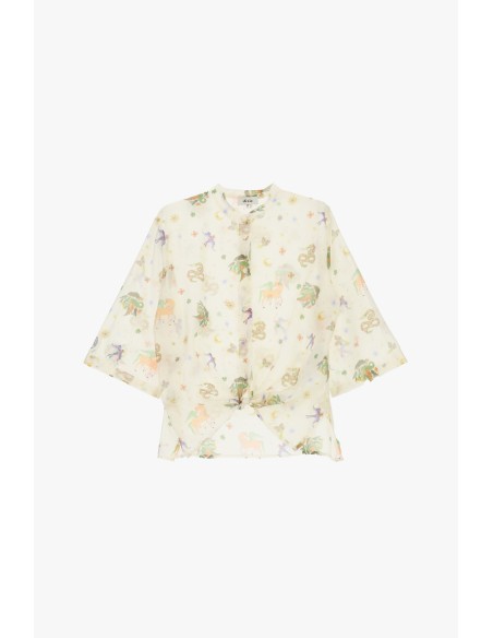 Dixie blouse met patroon, knoopdetail en wijde mouwen