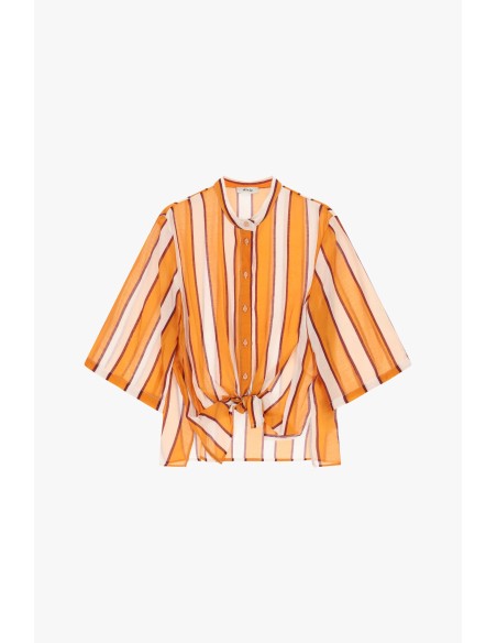 Gestreept shirt met knoop aan de voorkant en wijde mouwen Dixie