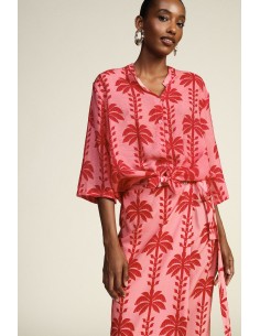 Cropblouse met palmbomenprint en knoop aan de voorkant Dixie