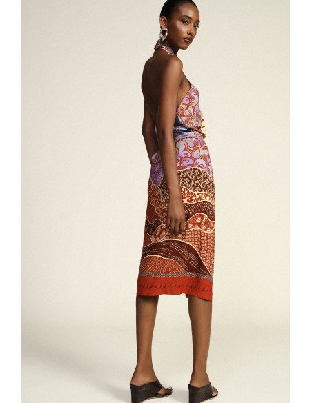 Jupe midi à motif graphique avec ceinture à nouer Dixie