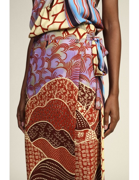 Midi-rok met grafische print en ceintuur van Dixie
