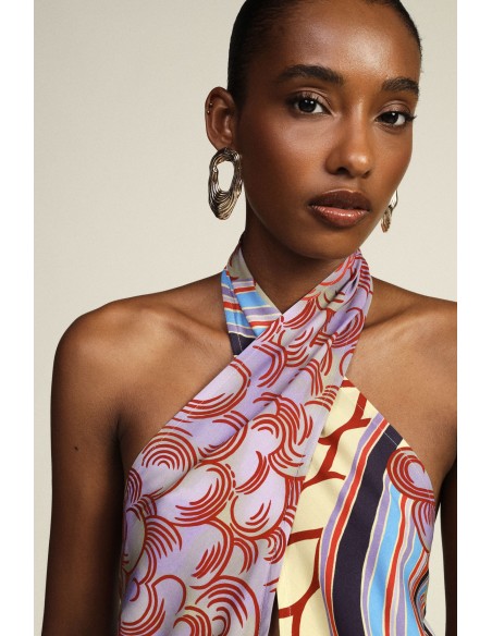 Top à col montant noué avec motif géométrique Dixie