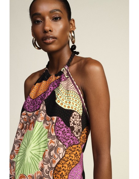 Bandeautop met geometrische print en strikbandje Dixie