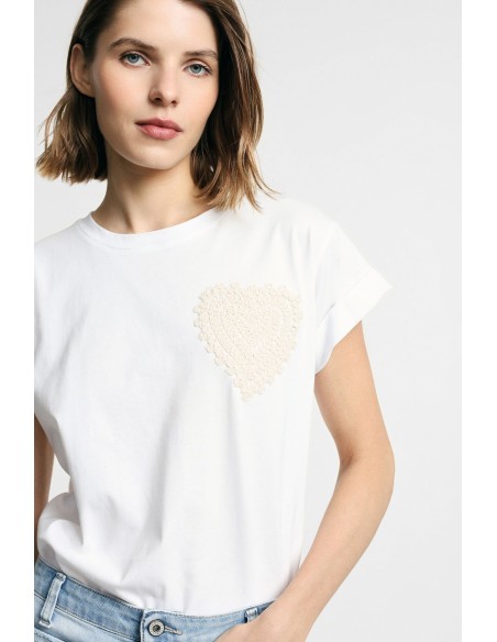 T-shirt à manches courtes avec broderie cœur sur le devant Please