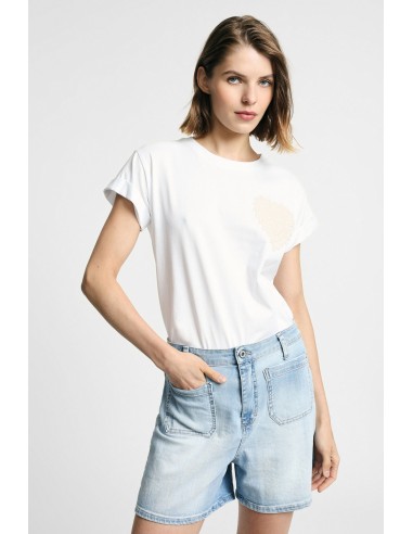 T-shirt à manches courtes avec broderie cœur sur le devant Please