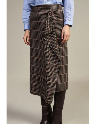 Jupe midi taille haute à motif pied-de-poule Dixie