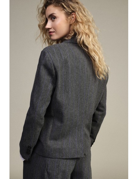 Blazer à boutons et broches décoratifs à motif rayé Dixie