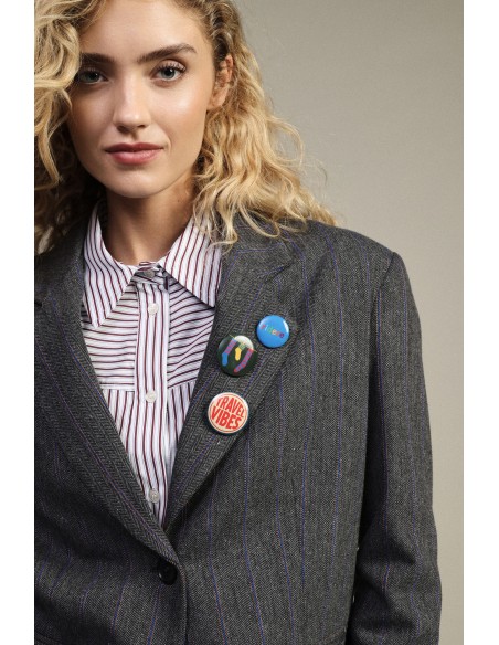 Blazer à boutons et broches décoratifs à motif rayé Dixie