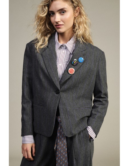 Blazer à boutons et broches décoratifs à motif rayé Dixie