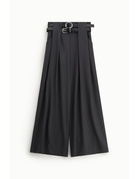 Pantalon palazzo avec ceinture à double boucle à la taille Dixie