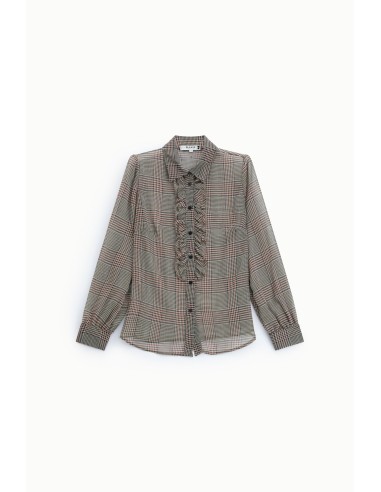 Geruit shirt met ruches en lange mouwen alstublieft
