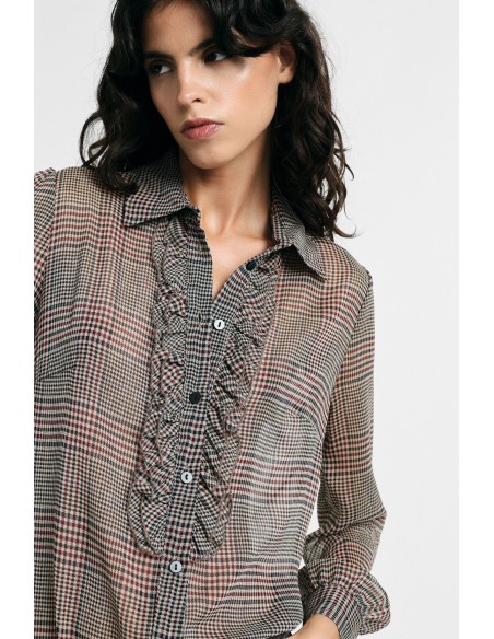 Geruit shirt met ruches en lange mouwen alstublieft