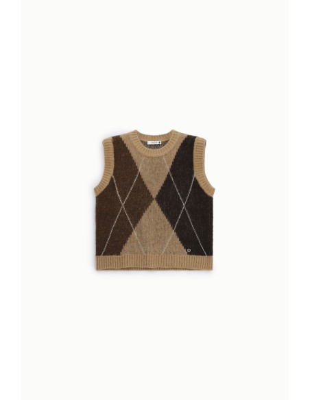 Pull à motif argyle et col rond, s’il vous plaît