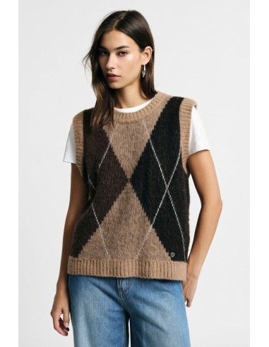 Pull à motif argyle et col rond, s’il vous plaît