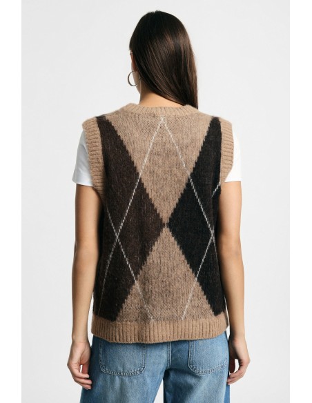 Pull à motif argyle et col rond, s’il vous plaît