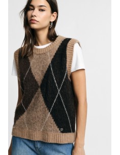 Pull à motif argyle et col rond, s’il vous plaît