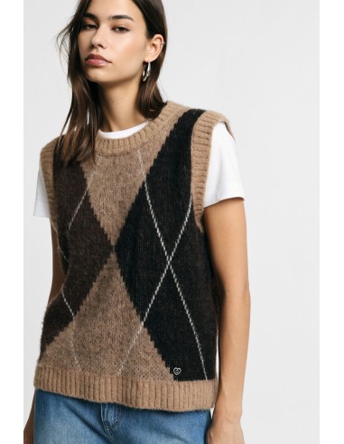 Pull à motif argyle et col rond, s’il vous plaît