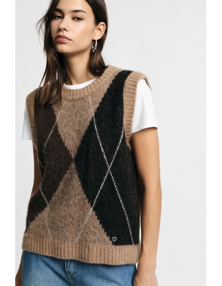 Pull à motif argyle et col rond, s’il vous plaît