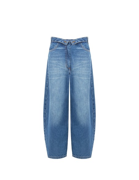 Ballonjeans met een versleten effect en omgeslagen tailleband