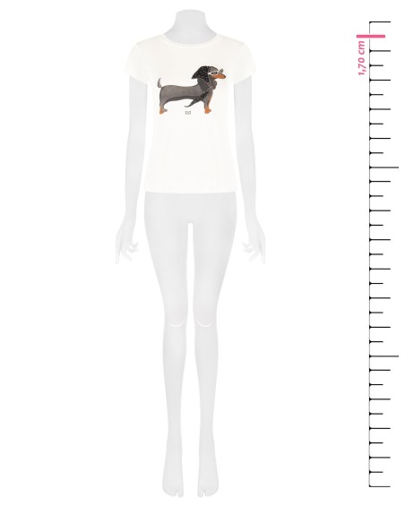 Regular T-shirt van viscosemix met teckelprint en strass-steentjes van Rinascimento