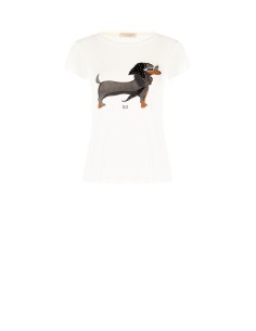 T-shirt regular en mélange de viscose avec imprimé teckel et strass Rinascimento