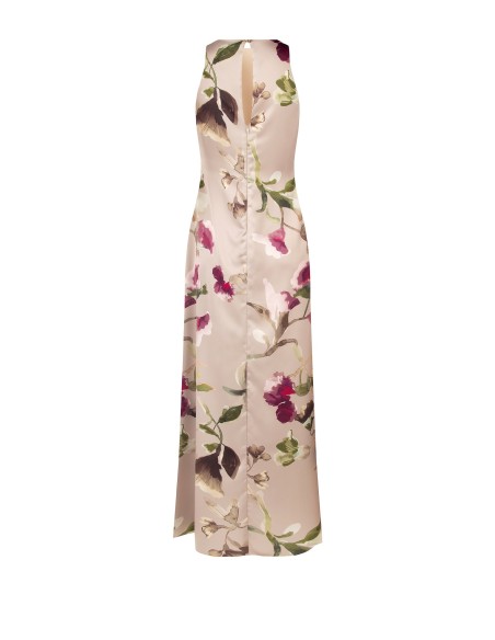 Robe longue en satin fleuri avec corsage plissé Rinascimento