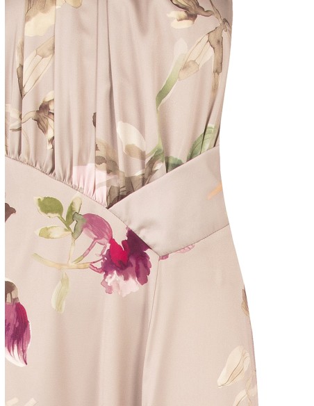 Robe longue en satin fleuri avec corsage plissé Rinascimento