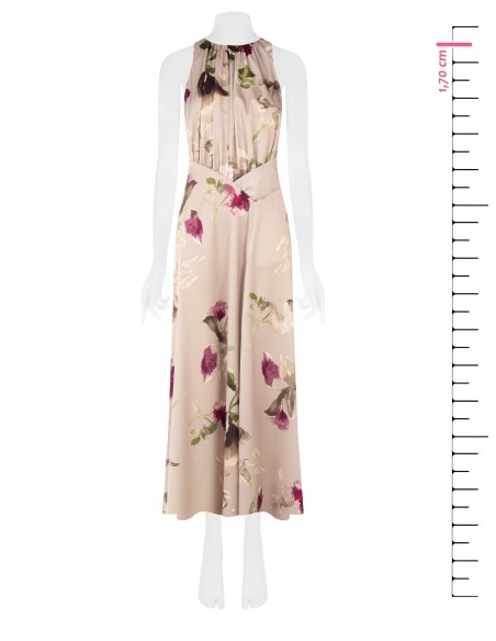 Robe longue en satin fleuri avec corsage plissé Rinascimento