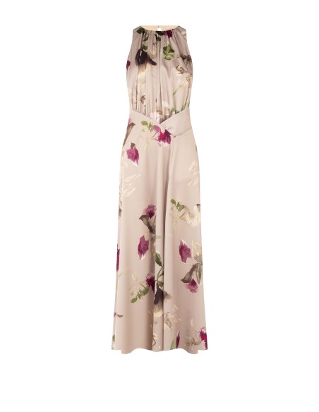 Robe longue en satin fleuri avec corsage plissé Rinascimento