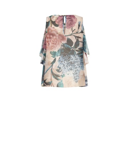 Blouse cintrée à volants en georgette fleurie Rinascimento