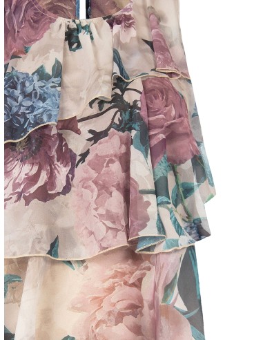 Blouse cintrée à volants en georgette fleurie Rinascimento